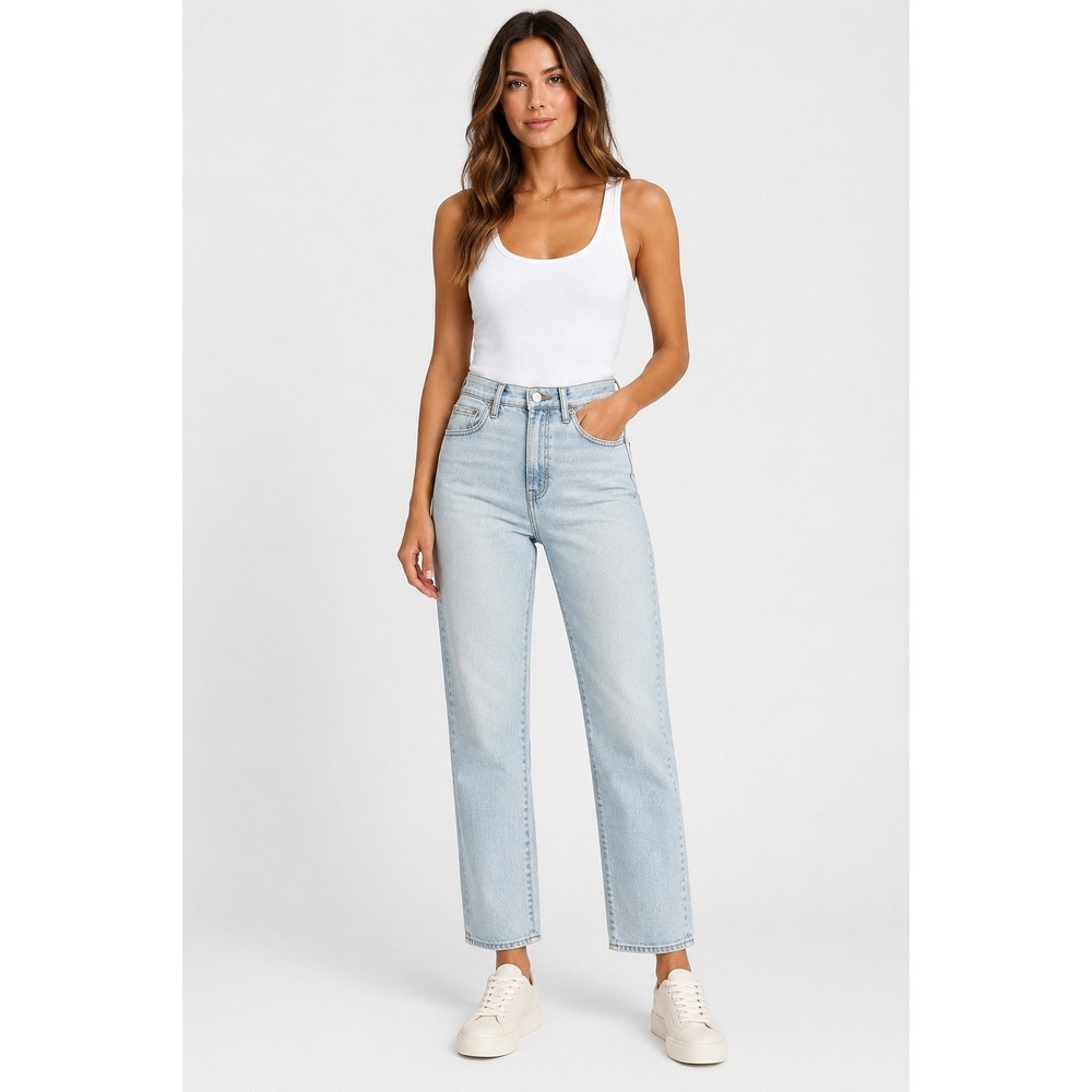 Madewell Perfect Vintage Straight Jean Womens 23T High Rise Hemp Blend Blue